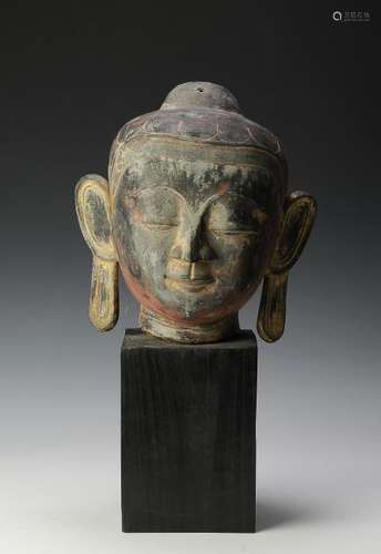 Lacquer Buddha's Head w/ Stand, 18th Century