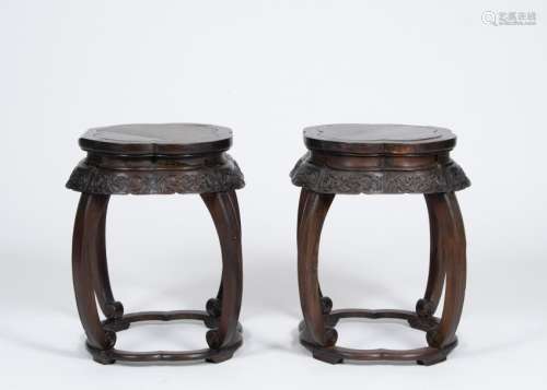 Pair of Chinese Rosewood Stools, 19th Century