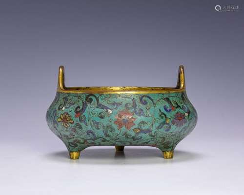 Chinese Imperial Cloisonne Tripod Censer, Kangxi