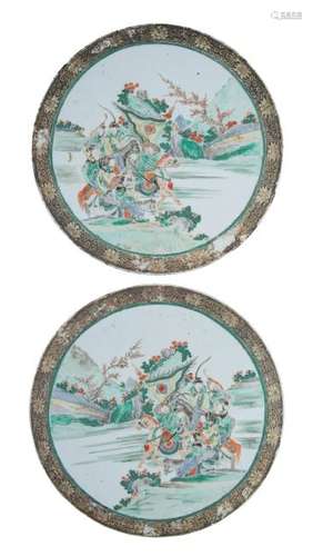 Pair of Famille Verte Porcelain Plaques, 17-18th C