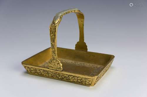 Gilt Bronze Plate w/ Inlaid Jade, 18th Century