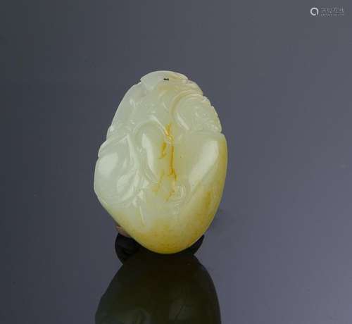 Chinese White Jade Lotus Pendant, 19th Century