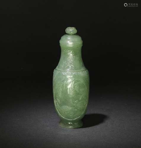 Chinese Jadeite Covered Vase, 19th Century