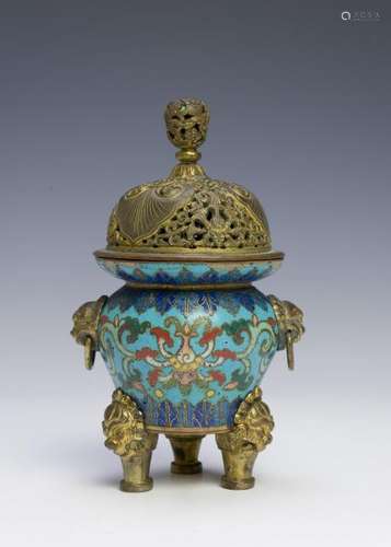 Small Chinese Cloisonne Tripod Censer, 18th C.