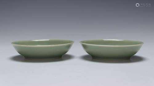 Pair of Celadon Plates, Dun Mu Tang Mark, 18th C.