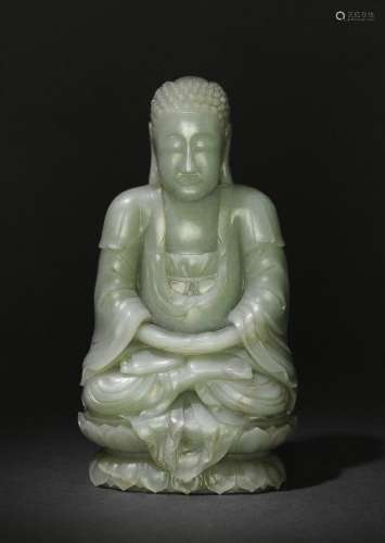 Chinese Celadon Jade Seated Buddha, 17-18th C.