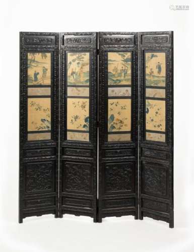 Chinese Large Rosewood Screen w/ Kesi Panels