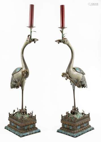 Pair of Large Imperial Cloisonne Cranes, 18 C.