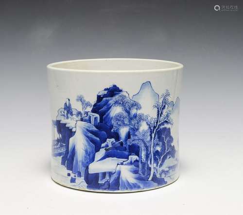 Chinese Blue & White Porcelain Brush Pot, Kangxi