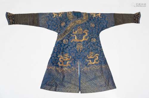 Chinese Blue Ground Dragon Robe, 19th Century