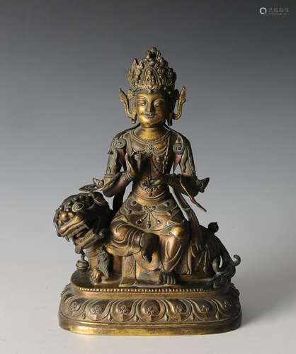 Gilt Bronze Buddha Riding Qilin, Ming Dynasty