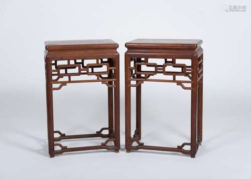 Pair of Rosewood Incense Burner Stands, 19th C.