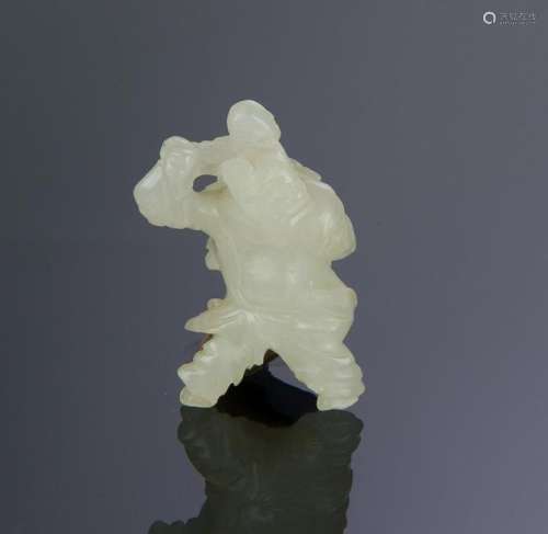 Chinese White Jade Carving of Man & Boy, 18th C.