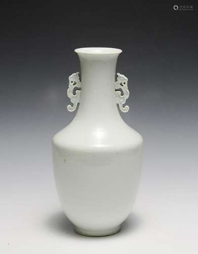 Chinese White Glazed Vase w/ Handles, Qianlong