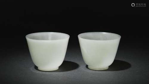 Pair of Chinese White Jade Cups, 18th Century
