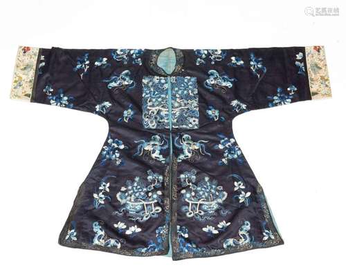 Chinese Blue Ground Robe w/ Butterflies, 19th C.