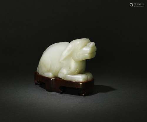 Chinese White Jade Carved Beast, 18th - 19th C.
