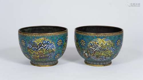 Pair of Chinese Cloisonne Jardinieres, 18th C.