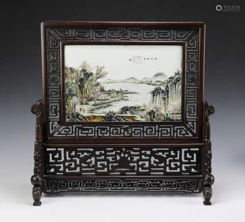 Table Screen w/ Porcelain Plaque, Wang Yeting