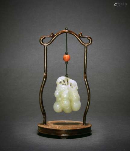 Chinese White Jade Gourd Form Toggle, 18th C.