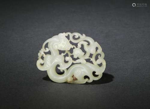 Chinese White Jade Plaque w/ Chilong, 17th Century