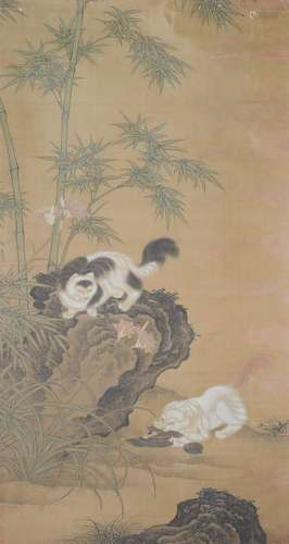 Painting of Bamboo & Cats, Attrib. Bian Jingzhao