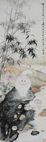 Painting of a Cat & Bamboo by Wu Bokang