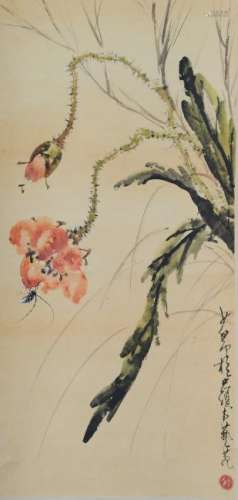 Scroll Painting of Flowers & Insect, Zhao Shaoang