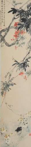 Scroll Painting of Chicks & Flowers by Ma Wanli