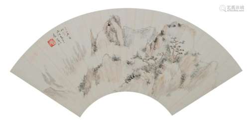 Landscape Fan Painting by Huang Binhong