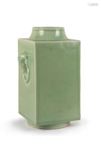 A CELADON CONG-SHAPED VASE WITH ELEPHANT HANDLES