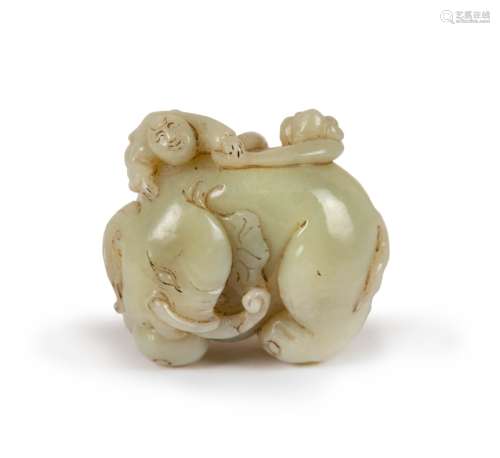 CARVED JADE ELEPHANT WITH CHILD