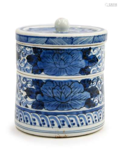 BLUE AND WHITE TIERED TEA CADDY