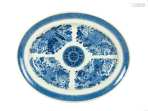 A BLUE AND WHITE CANTON MEDALLION PLATTER