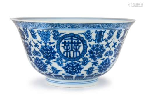 A BLUE AND WHITE EIGHT BUDDHIST TREASURES BOWL