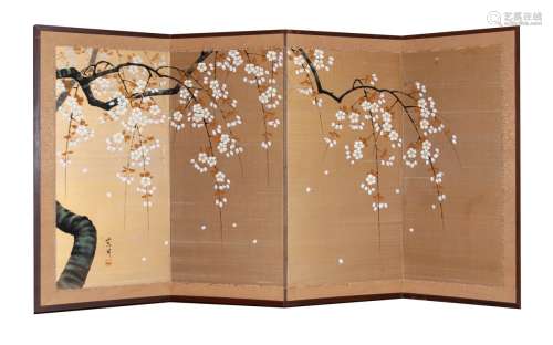 JAPANESE GOLD PAPER CHERRY BLOSSOM ROOM SCREEN
