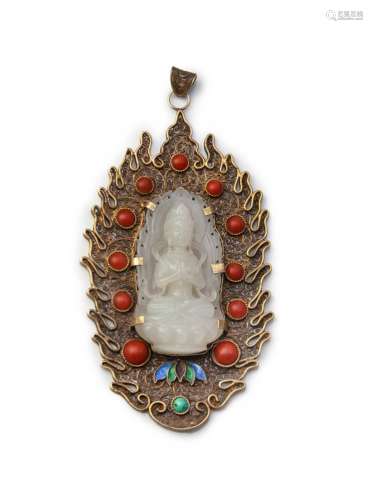 CHINESE CARVED JADE GUANYIN PENDANT