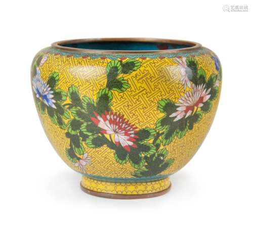 CHINESE YELLOW CLOISONNE FLOWER POT