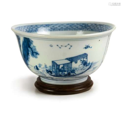 A FINE QING DYNASTY BULE AND WHITE BOWL