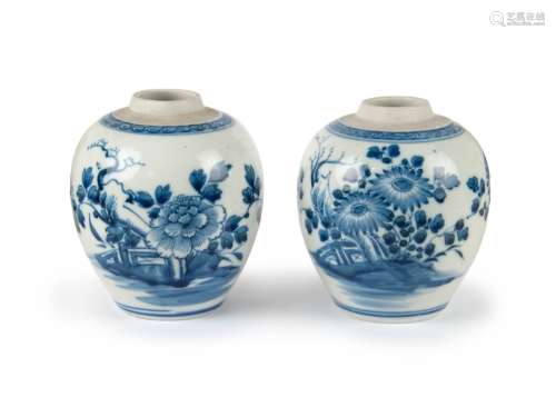 PAIR OF BLUE AND WHITE JARS