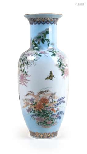 JAPANESE BUTTERFLY AND CHRYSANTHEMUM VASE