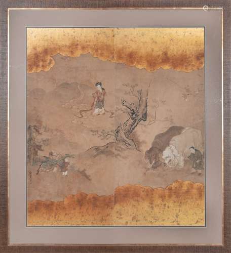 FRAMED JAPANESE GILDED GODDESS PAINTING