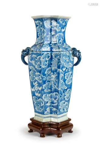 BLUE AND WHITE DRAGON VASE FANG BEAST HANDLES