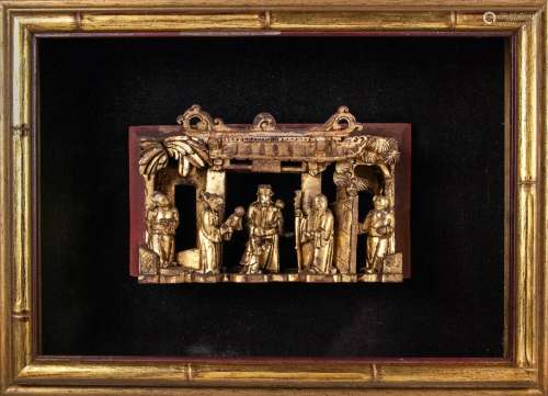 FRAMED GILT WOOD CARVING OF EIGHT IMMORTALS