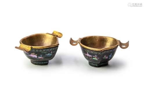 PAIR OF QING DYNASTY INLAID LACQUER CUPS