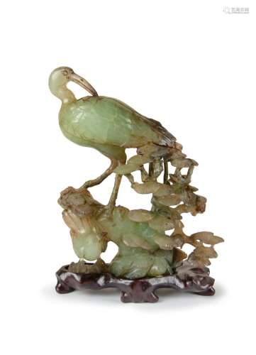 CARVED JADE CRANE FIGURE