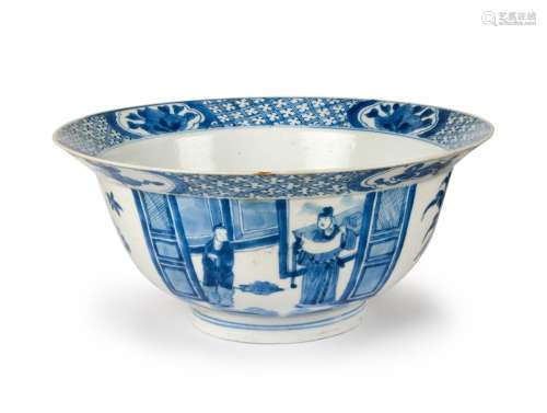 A CHINESE BLUE AND WHITE FIGURAL BOWL