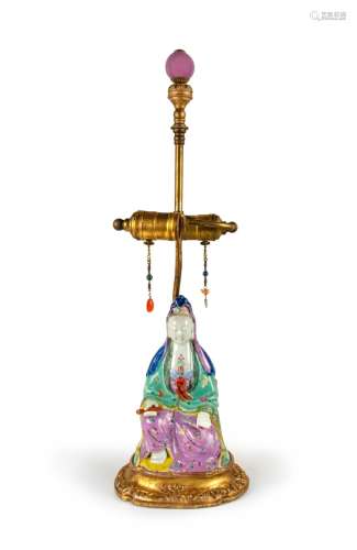 A CHINESE PORCELAIN GUANYIN FIGURE LAMP