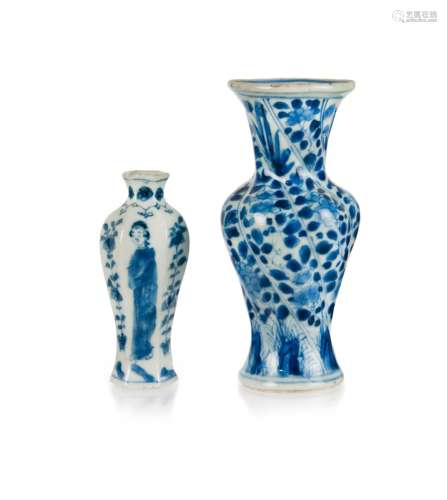 GROUP OF TWO BLUE AND WHITE MININATURE VASES