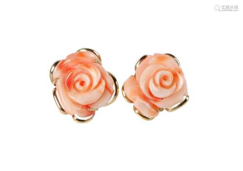 ANGEL SKIN CORAL CARVED FLOWER EARRINGS